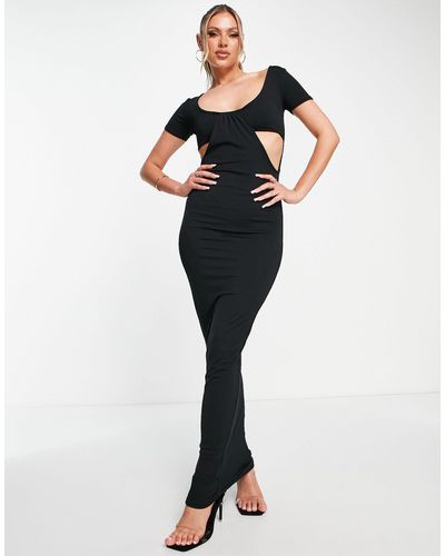 Public Desire Double Layer Slinky Cut Out Maxi Dress - Black