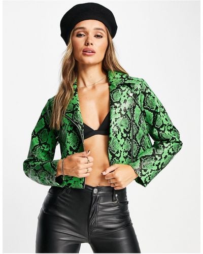 French Connection Cropped Biker Jacket - Green