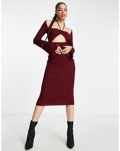 Missguided Cut Out Halter Neck Midaxi Dress - Red