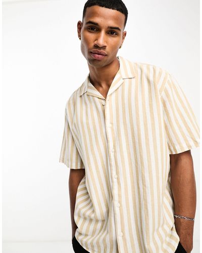 SELECTED Short Sleeve Revere Collar Linen Shirt - Natural