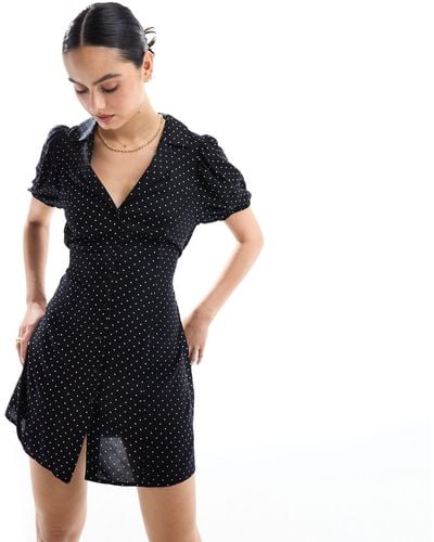 Miss Selfridge Button Through Mini Tea Dress - Black