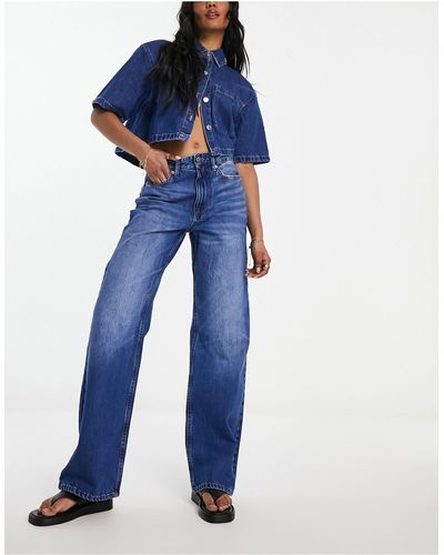 River Island Rechte Jeans Met Middelhoge Taille - Blauw