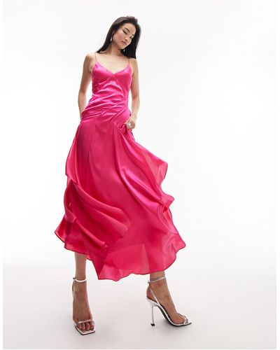 TOPSHOP Cami Satin Midi Dress - Pink