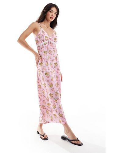 Y.A.S Cami Maxi Dress With Lace Detail And Bow - Pink