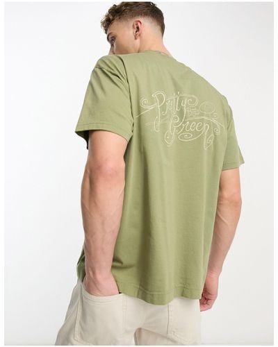 Pretty Green Cymbal - t-shirt comoda kaki con stampa sul retro - Verde