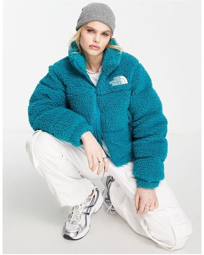 The North Face Nuptse Cropped Down Jacket in Blue | Lyst