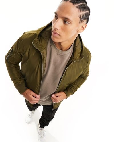 Le Breve Tall Bomber Jacket With Hood - Green