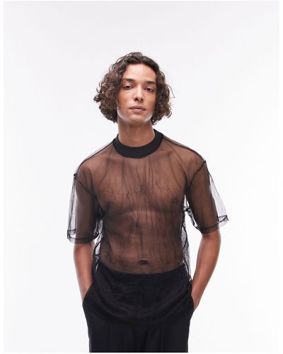 TOPMAN – oversize-t-shirt aus netzstoff - Schwarz