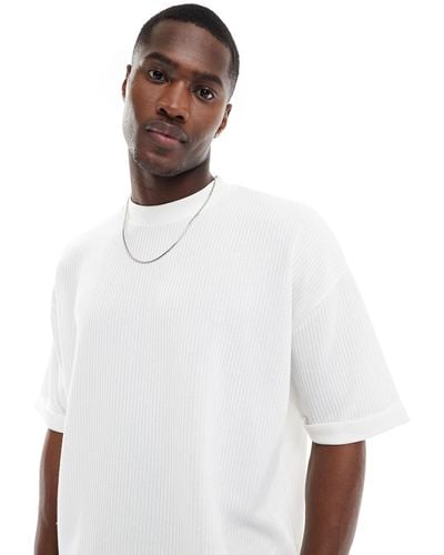 ASOS Oversized Boxy Fit Textured T-shirt With Roll Sleeve - White