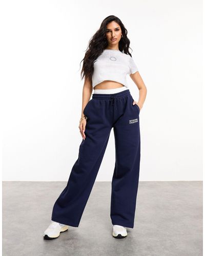 ASOS Wide Leg Heavyweight Trackies With Faux Waistband - Blue