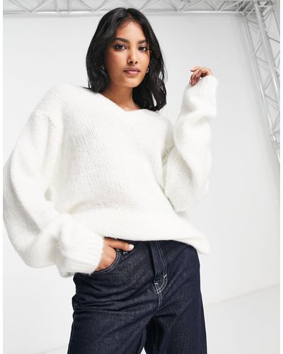 ASOS Longline Sweater With V Neck - White