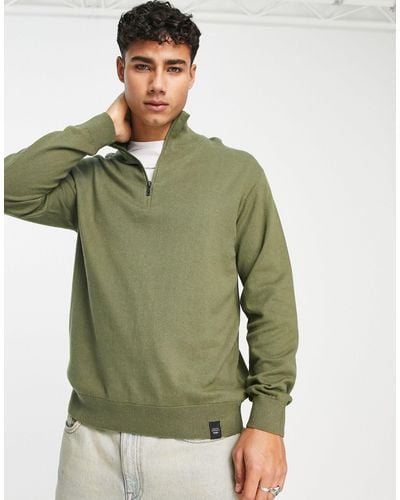 Pull&Bear Half Zip Sweater - Green