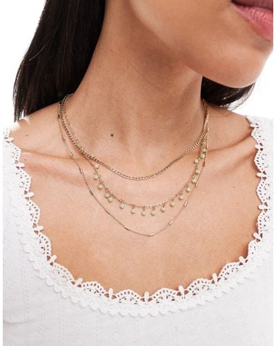 Accessorize Bead And Chain Multirow Necklace - Natural