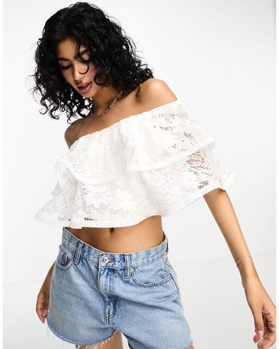 River Island Top bandeau avec volants en dentelle - Blanc