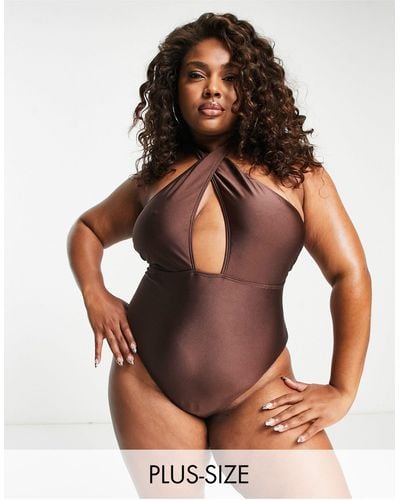 South Beach Exclusive Cut Out Halter Swimsuit - Brown