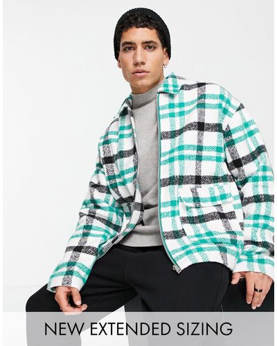 ASOS Oversized Geruit Harrington Jack Met Wollook - Groen