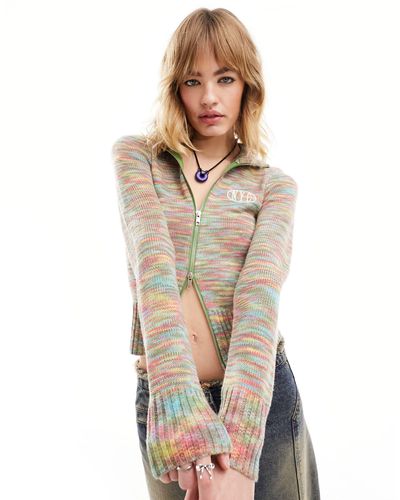 Daisy Street Zip Front Fitted Cardigan - Multicolour