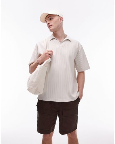 TOPMAN Short Sleeve Plisse Polo Shirt - Grey