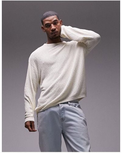 TOPMAN Long Sleeve Textured Boucle Sweater - Black