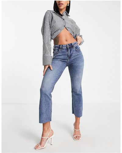 River Island Kickflare Jeans Met Onafgewerkte Zoom - Blauw