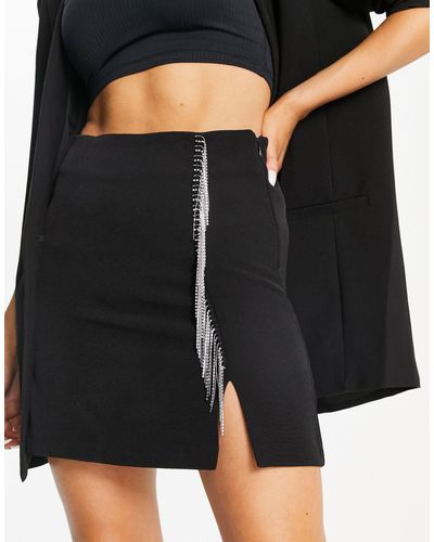Vero Moda Mini Skirt With Diamonte Tassels - Black