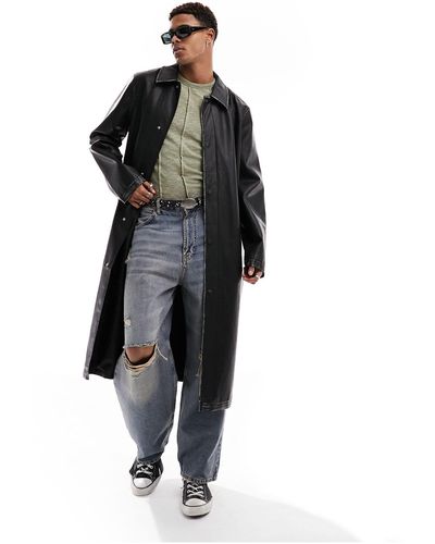 ASOS Trench-coat oversize en similicuir effet vieilli - Noir
