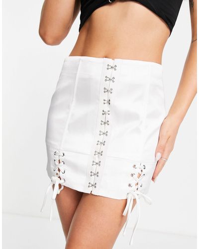Lioness Infatuation Lace Up Mini Skirt With Hook Detail - White
