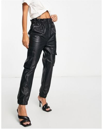 Miss Selfridge Faux Leather Cargo Trouser - Black