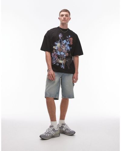 TOPMAN X Ashmolean Extreme Oversized Fit T-shirt With Floral Print - Black