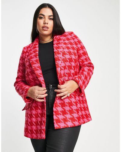 River Island Bouclé Blazer Met Pied-de-poule - Rood