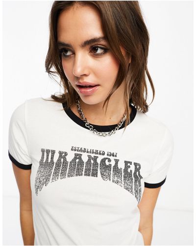 Wrangler T-shirt à bordures contrastantes avec logo - noir et - Marron
