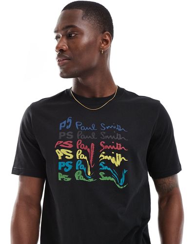 PS by Paul Smith T-shirt nera con logo arcobaleno - Nero