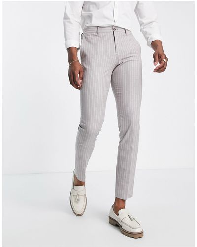 Jack & Jones Premium Slim Summer Stripe Suit Trouser - White