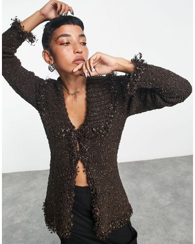 Collusion Knitted Fringed Cardigan - Black