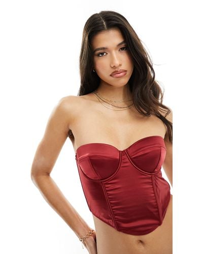 ASOS Satin Padded Underwire Corset With Detachable Straps - Red