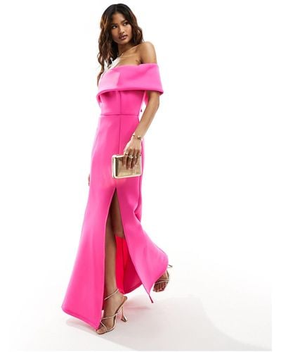 Jarlo Straight Bardot Gown With Fishtail Skirt - Pink