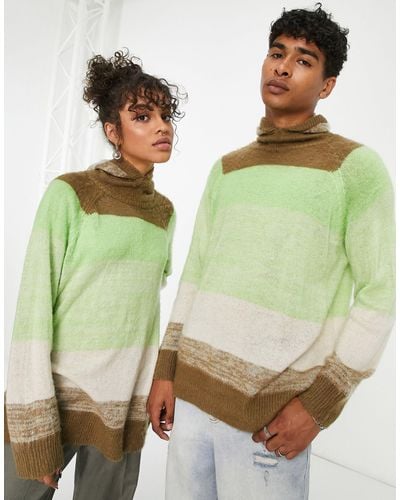 Collusion Unisex Knitted Oversized Jumper With Balaclava Attached - Green