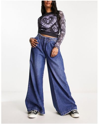 Free People Equinox - jeans a fondo ampio lavaggio medio a vita bassa - Blu