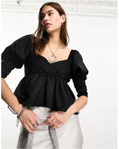 Reclaimed (vintage) Blouse With Puff Sleeve And Asymmetric Hem - White