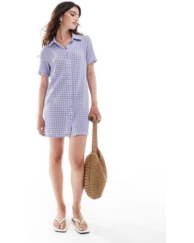 ASOS Crochet Mini Shirt Dress - Blue