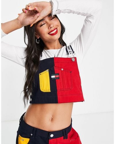 Tommy Hilfiger X Asos Exclusive Co-ord Cotton Logo Tape Dungaree Top - Red
