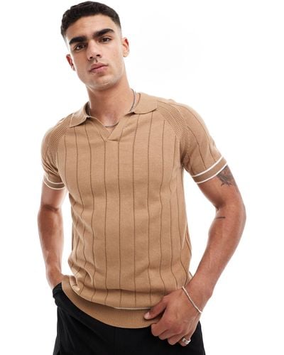 Brave Soul Textured Knit Trophy Neck Polo - Brown