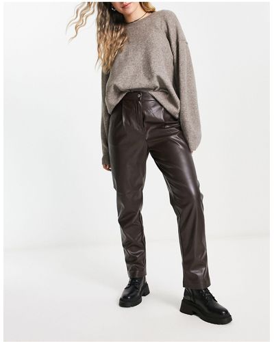ONLY Faux Leather Straight Leg Trousers - Grey