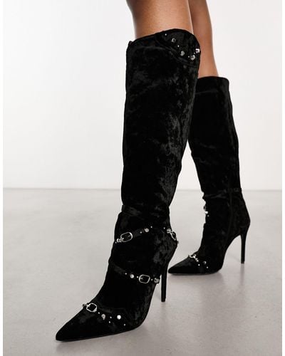 Public Desire Worthy Buckle Detail Heeled Boots - Black