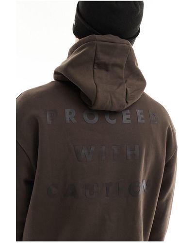 Pull&Bear Proceed With Caution Hoodie - Brown