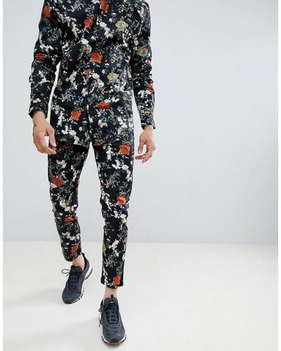BoohooMAN Pantalon habillé à fleurs - Noir