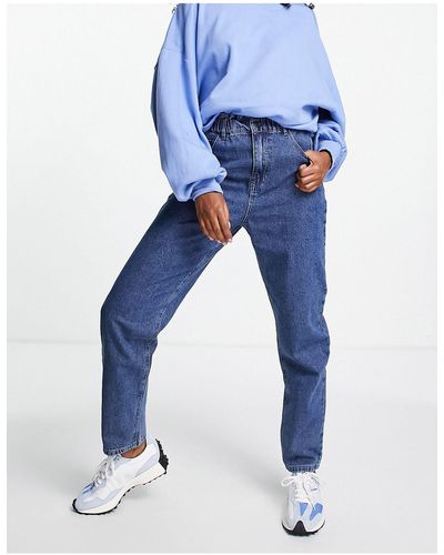 Object Cotton High Waist Straight Leg Jeans - M - Blue