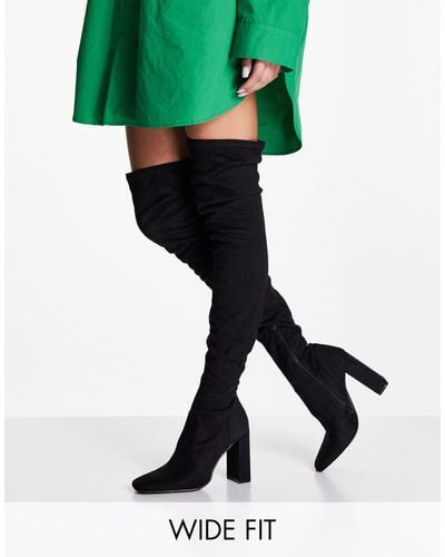 ASOS Wide Fit Kenni Block-heeled Over The Knee Boots - Black