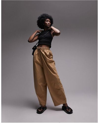 TOPSHOP Oversized Cotton Balloon Trousers - Brown