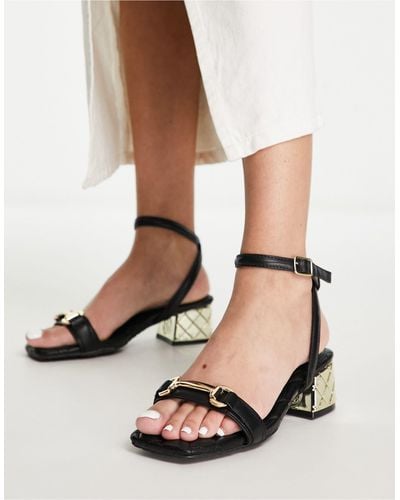River Island Gold Block Sandals With Buckle Detail - Natural